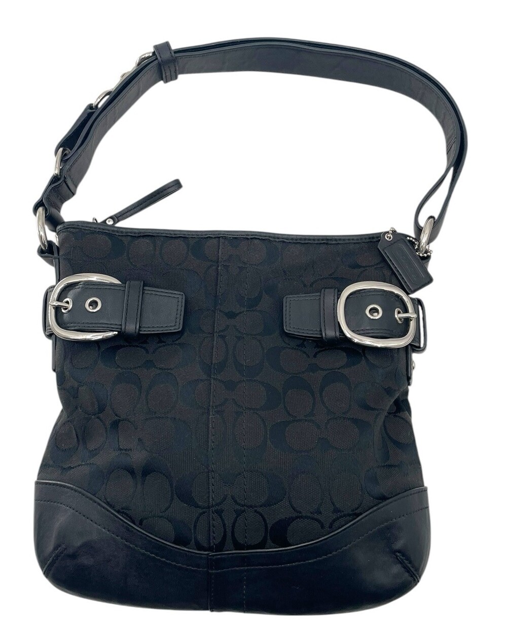 Coach Signature Black Shoulder Bag Canvas Leather F19682
